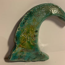 Load image into Gallery viewer, Fired clay sculpture, wave tile turquoise. AGE