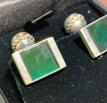 Load image into Gallery viewer, Ammolite Cufflinks set in silver - deep green hue
