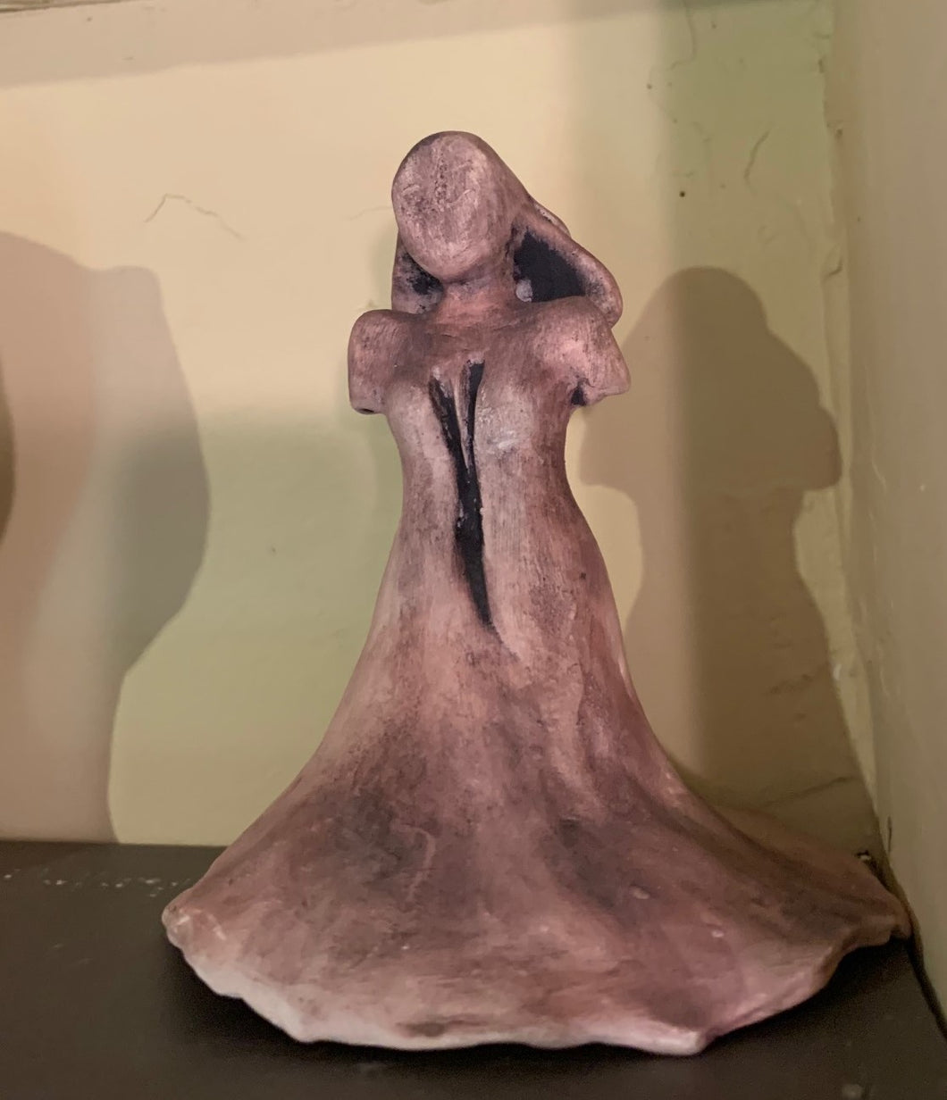 RAKU Clay Sculpture - faceless lady / bleeding heart AGE