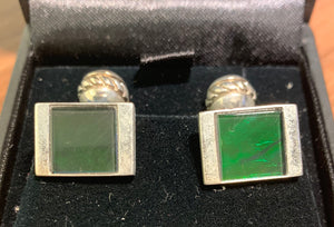 Ammolite Cufflinks set in silver - deep green hue